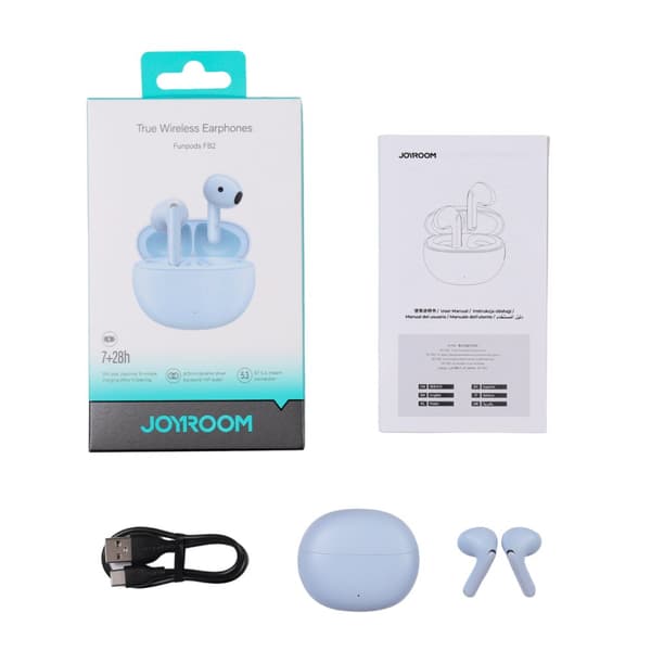 Funpods JR-FB2 trådlösa in-ear-hörlurar, blå