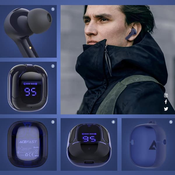 In-ear TWS Bluetooth trådlösa hörlurar, blå