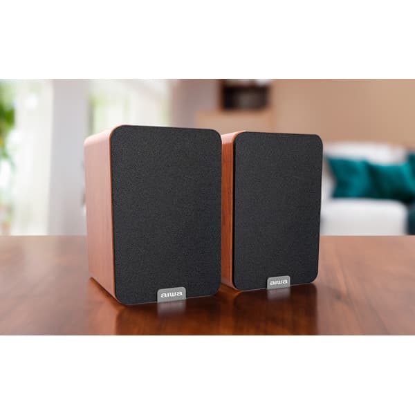 Aiwa ASP-A200 aktiv högtalarpar, brun