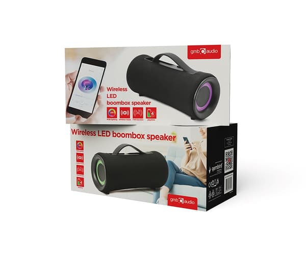 Gembird SPK-BT-LED-04 bærbar trådløs boombox Bluetooth højttaler, LED, sort