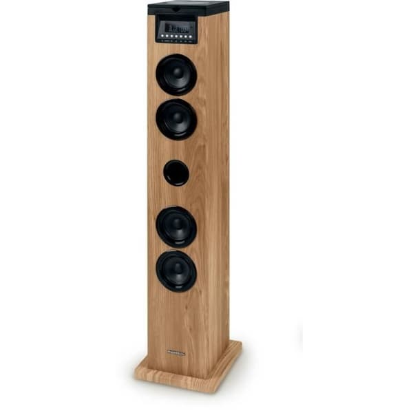 Tornhögtalare - THOMSON - Svart/Trä - Bluetooth/CD/USB/SD, 60W, FM-radio, Fjärrkontroll, Strömförsörjning 230V