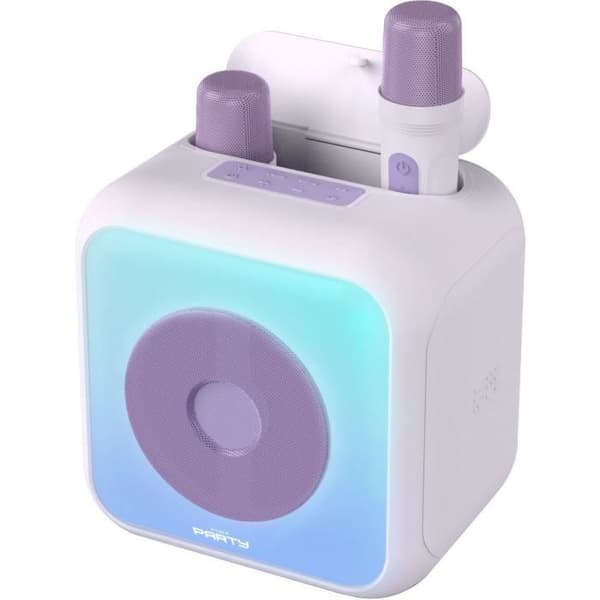 Upplyst karaokehögtalare - BIGBEN - Lavendel - Bluetooth, 30W, 2 USB-C trådlösa mikrofoner, Equalizer, Li-on batteri