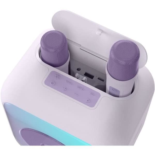 Upplyst karaokehögtalare - BIGBEN - Lavendel - Bluetooth, 30W, 2 USB-C trådlösa mikrofoner, Equalizer, Li-on batteri