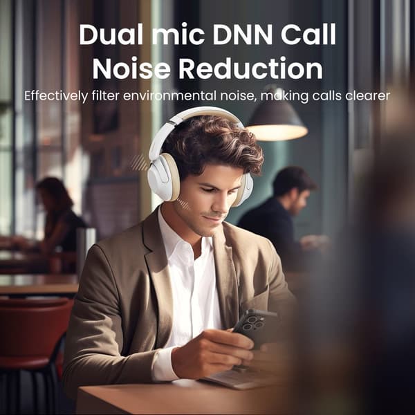 HiTune Max5 on-ear langattomat kuulokkeet hybridi-ANC-melunvaimennuksen kanssa, valkoinen