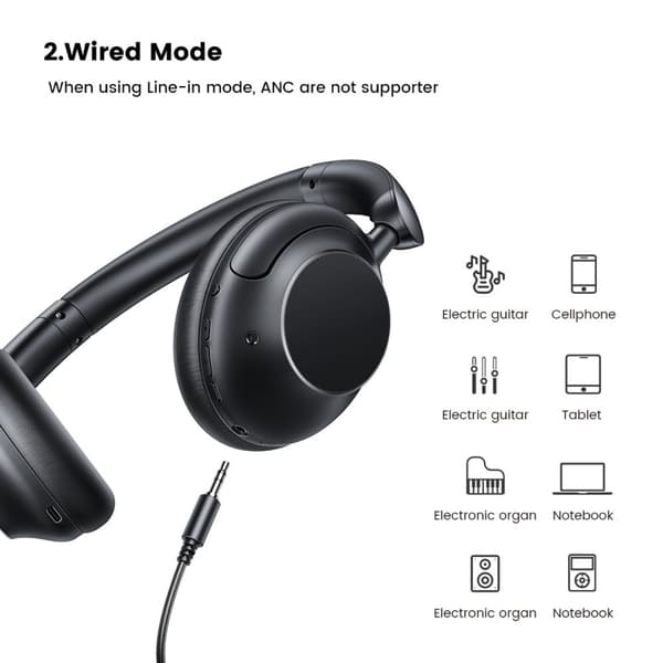 HiTune Max5 on-ear langattomat kuulokkeet hybridi-ANC-melunvaimennuksen kanssa, musta