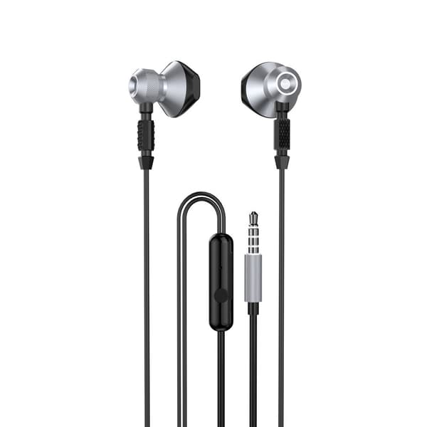 In-ear-hörlurar i metall med 3,5 mm minijack, grå