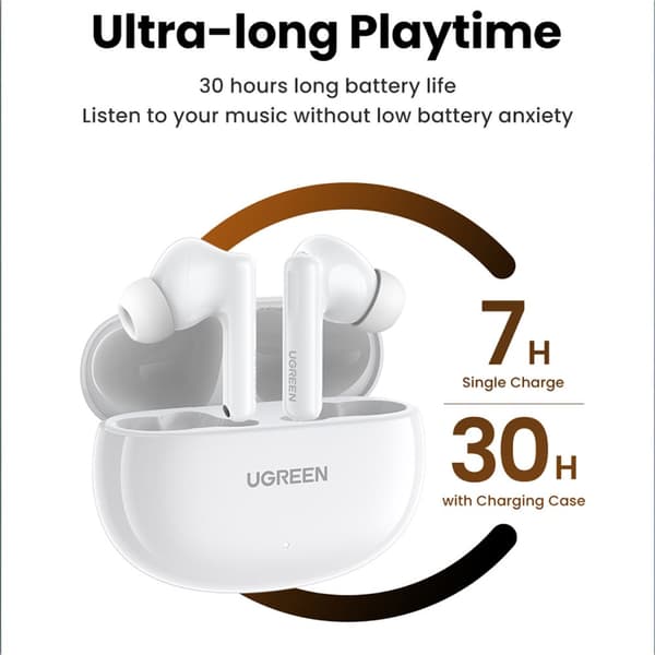 HiTune T6 trådlösa hörlurar med ANC-funktion + USB-A - USB-C-kabel, vit