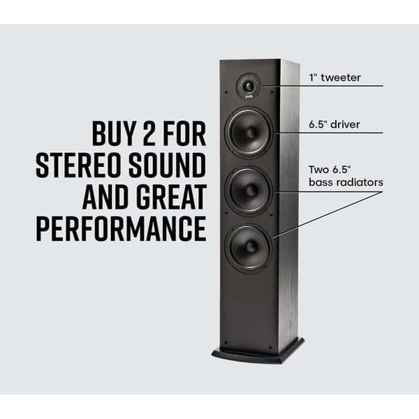 Polk Audio T50 2-vägshögtalare - Svart - 150 Watt - 34 till 24000 Hz - 6 Ohm