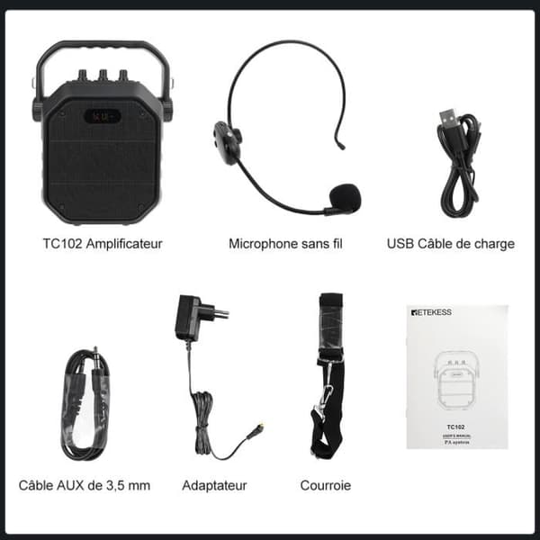 Retekess TC102 Mikro Huvudset, Bärbart Ljudsystem 30W (500-540MHz), För Konferenser, Presentationer och Evenemang