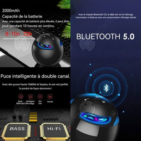 INN Bärbar Uppladdningsbar Mini Rund Bluetooth-högtalare med LED-andningsljus Stereo Bluetooth-högtalare Kraftfull bas