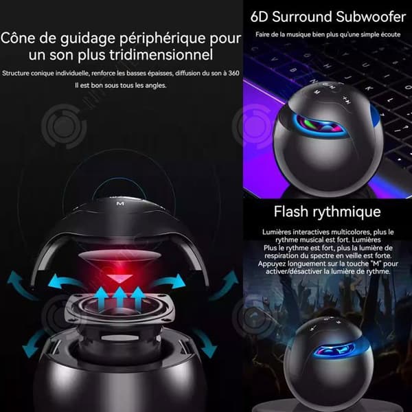 INN Bärbar Uppladdningsbar Mini Rund Bluetooth-högtalare med LED-andningsljus Stereo Bluetooth-högtalare Kraftfull bas