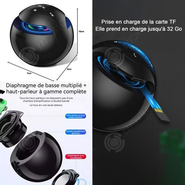 INN Bärbar Uppladdningsbar Mini Rund Bluetooth-högtalare med LED-andningsljus Stereo Bluetooth-högtalare Kraftfull bas