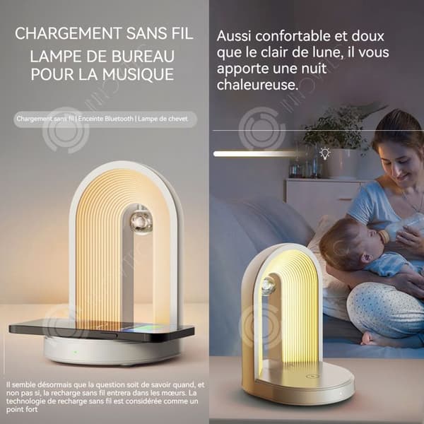 INN 3 i 1 nattljus 3 färgtemperaturer Dimbar peklampa Bluetooth 5.0 Inkluderar Bluetooth-högtalare och trådlös laddare