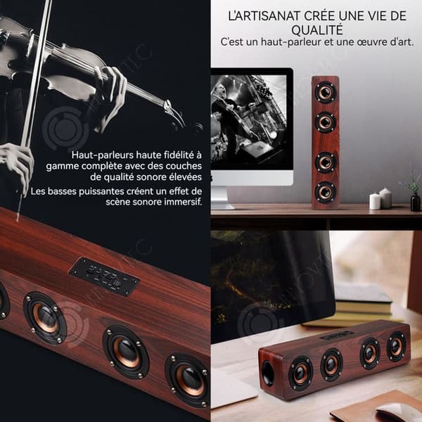 INN Stereo Bluetooth-högtalare i trä med fyra högtalare med kraftfull bas 12W snygg trådlös Bluetooth-högtalare