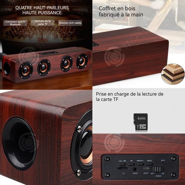 INN Stereo Bluetooth-högtalare i trä med fyra högtalare med kraftfull bas 12W snygg trådlös Bluetooth-högtalare
