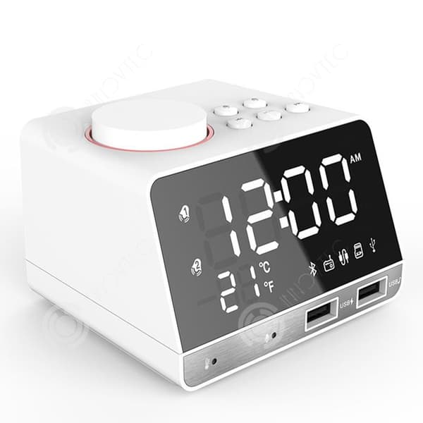 INN Bärbar bluetooth-högtalare 10x8,4x6cm bluetooth 4,2 3 ljusstyrkanivåer LED-spegel med tidstemperatur väckarklocka funktioner