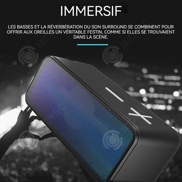 INN Trådlös bluetooth-högtalare svart stereo med LED-ljus kraftfull bas bluetooth-högtalare dammtät bluetooth 5.3