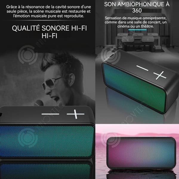 INN Trådlös bluetooth-högtalare svart stereo med LED-ljus kraftfull bas bluetooth-högtalare dammtät bluetooth 5.3