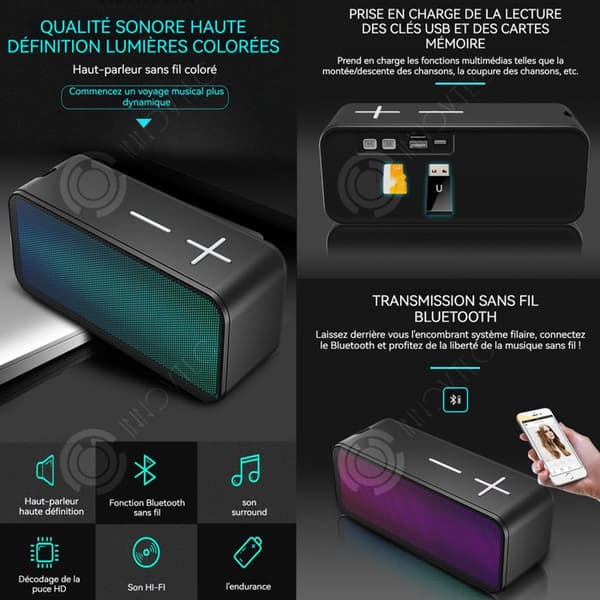 INN Trådlös bluetooth-högtalare svart stereo med LED-ljus kraftfull bas bluetooth-högtalare dammtät bluetooth 5.3