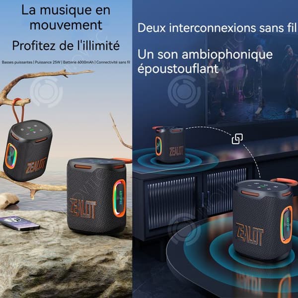 INN Bluetooth-högtalare 6000mAh 25W IPX6 bluetooth 5.4 bärbar stereohögtalare för utomhusbruk med ljuseffekt
