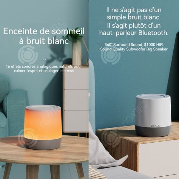 INN Bluetooth-högtalare 1800mAh bluetooth 5.2 vitt brus sömnassistent variabel intensitet med 5 hastigheter 16 naturliga ljud högtalare