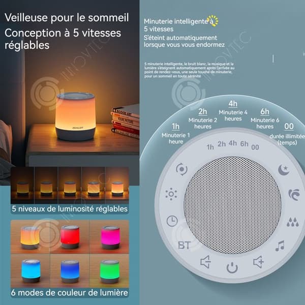 INN Bluetooth-högtalare 1800mAh bluetooth 5.2 vitt brus sömnassistent variabel intensitet med 5 hastigheter 16 naturliga ljud högtalare