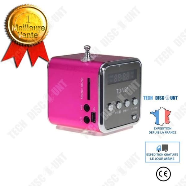 TD® Minihögtalare 4gb Rosa MP3 USB MIC SD FM Portabel korthögtalare Subwoofer TD-V26