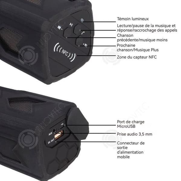 INN Bärbar och lätt Bluetooth-högtalare IPX4 vattentät och dammtät trådlös med NFC-funktion med kraftfull anti-chockbas