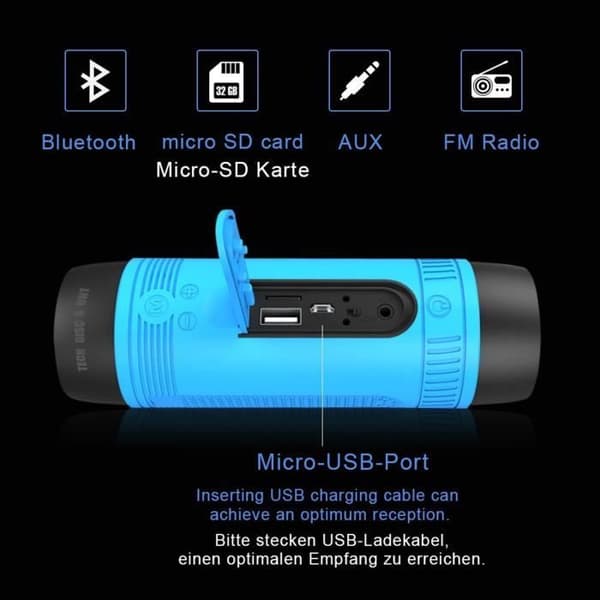 TD® Bluetooth-högtalare LED-lampa bärbar multifunktion vattentät kraftfulla trådlösa högtalare för cykel Sport USB fm SD-kort