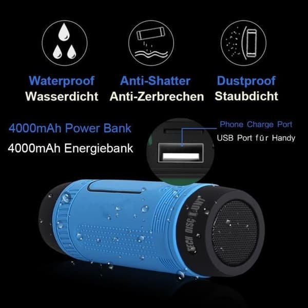 TD® Bluetooth-högtalare LED-lampa bärbar multifunktion vattentät kraftfulla trådlösa högtalare för cykel Sport USB fm SD-kort
