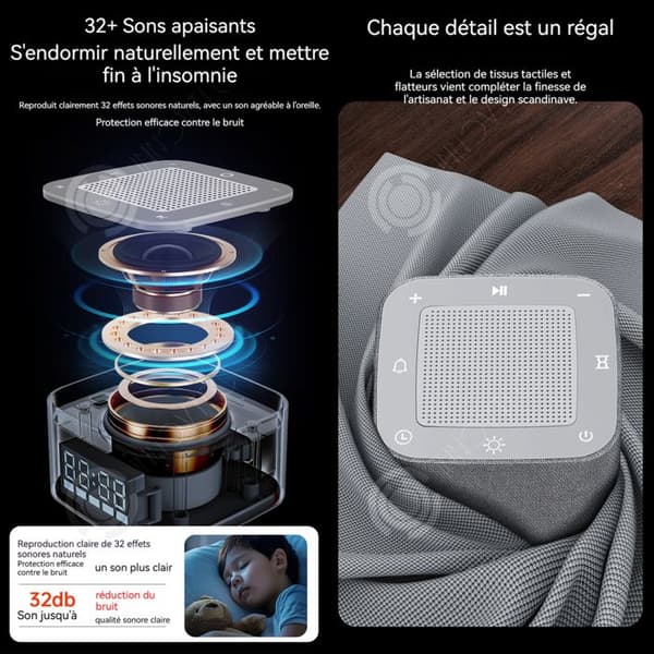 INN multifunktionell white noise Bluetooth-högtalare Med nattljus och tidsdisplay Högtalare hjälper till med avkoppling 20 ljud