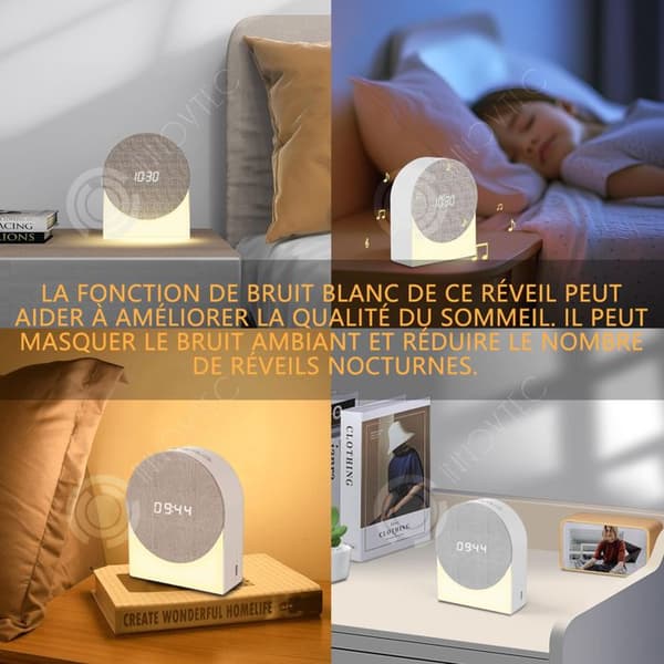 INN Väckarklocka med vitt brus för sömn Armaturklocka Väckarklocka Multifunktion Bluetooth-högtalare i tyg Digital display