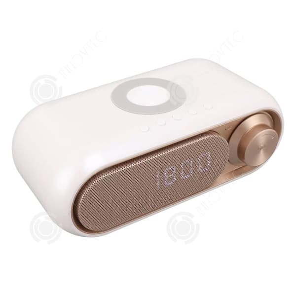 INN Stereo Bluetooth-högtalare med induktiv laddning och väckarklocka Basförstärkningsfunktion med 12 typer vitt brushögtalare