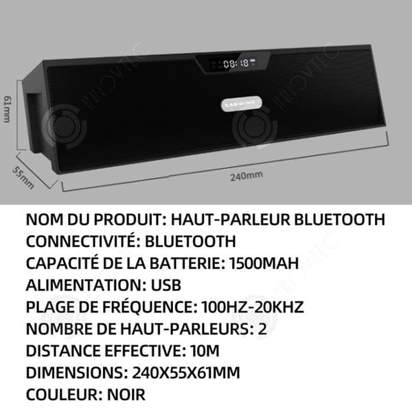 INN Bluetooth-högtalare intelligent trådlös bluetooth-högtalare 1500mah litiumbatteri usb 10m 100hz-20khz 240 x 55 x 61mm svart