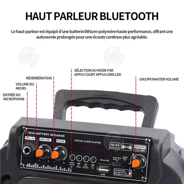 INN Bluetooth-högtalare 20W 1800mAh bärbar högtalare med ljusuppspelning USB TF-kort AUX TWS Punchy bas för utomhusfest