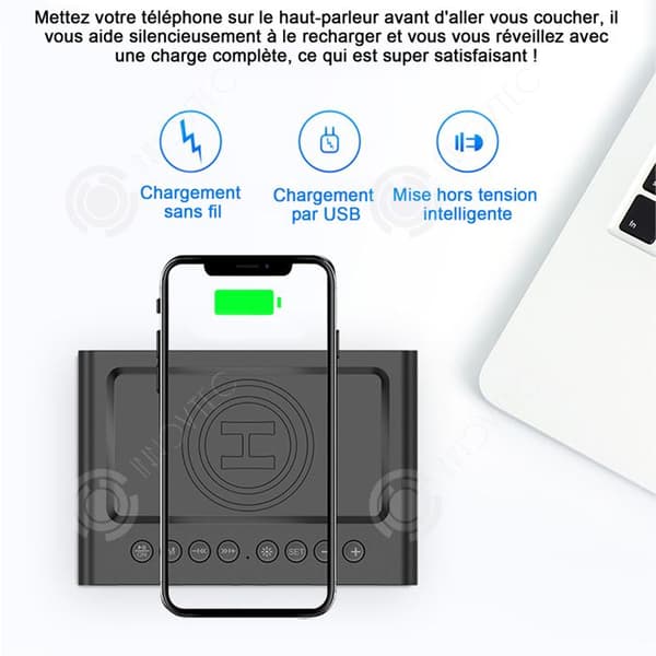 INN Bluetooth Ljudspegel Bärbar Trådlös Bluetooth-högtalare Digital väckarklocka Radioklocka Studentväckarklocka Datorljud Svart