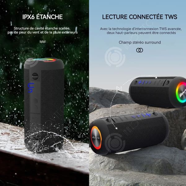 INN Bluetooth-högtalare 30W 2400mAh BT5.3 Bluetooth-högtalare IPX6 Vattentät med färgglada lampor Bärbar TWS-högtalare