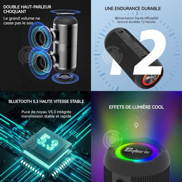 INN Bluetooth-högtalare 30W 2400mAh BT5.3 Bluetooth-högtalare IPX6 Vattentät med färgglada lampor Bärbar TWS-högtalare