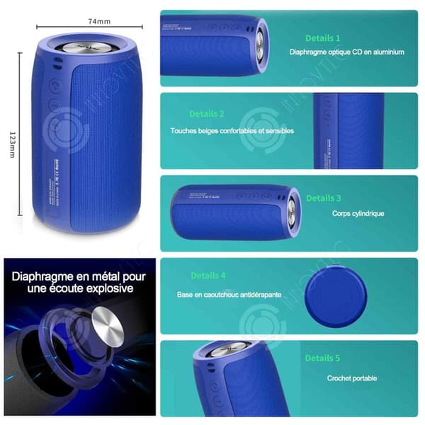 INN Bluetooth-högtalare 12,3x7,4cm 1800mAh mini bluetooth-högtalare 5.0 trådlös högtalare IPX5 vattentät bluetooth-högtalare blå