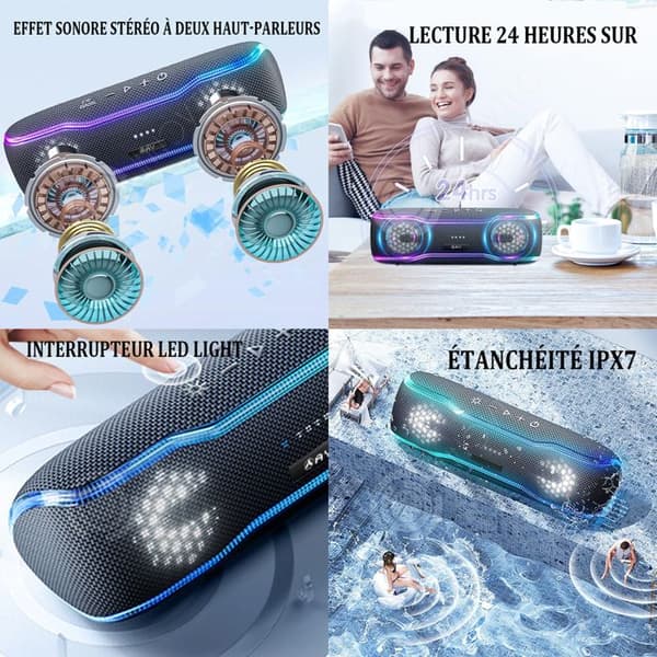 INN Bluetooth-högtalare 2500mAh 24h uppspelning IPX7 vattentät Bluetooth-högtalare med färgglada blinkande lampor och rik bas