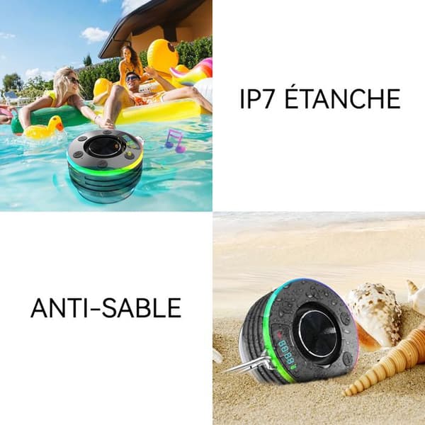 Mini Bluetooth-högtalare - TD - IPX5 vattentät - 2 högtalare - Färgglada lampor - USB