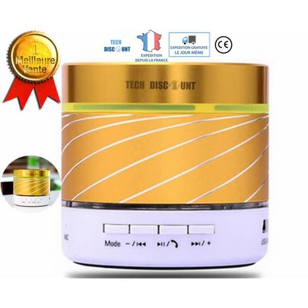 TD® mini portabel bluetooth-högtalare pc usb trådbunden mp3-spelare dubbel guld led 3 watt FM-radio inbyggd mikrofon handsfree samtalsuttag