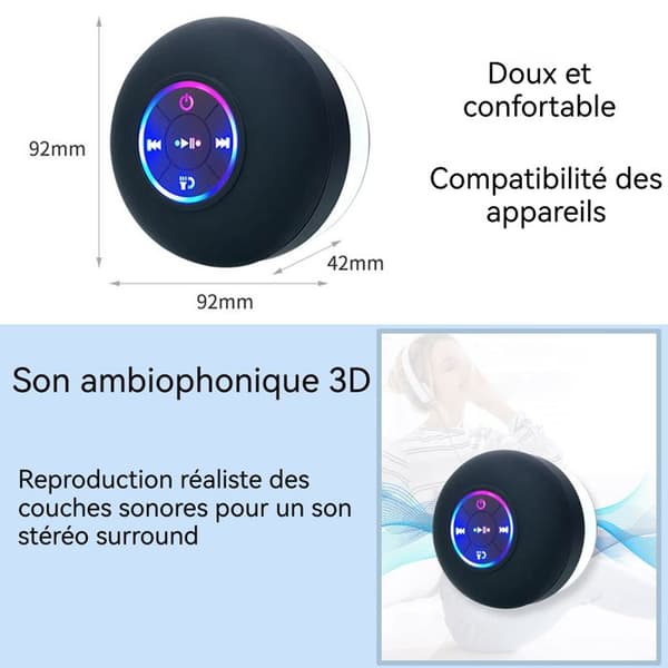 TD® Mini bluetooth-högtalare, badrumssugkoppshögtalare vattentät violett trådlös handsfree