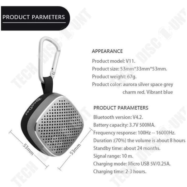 TD® Ultra-portabel bärbar Bluetooth-bilhögtalare - Högtalare - Mobilhögtalare - Bluetooth-högtalare Silvergrå färg
