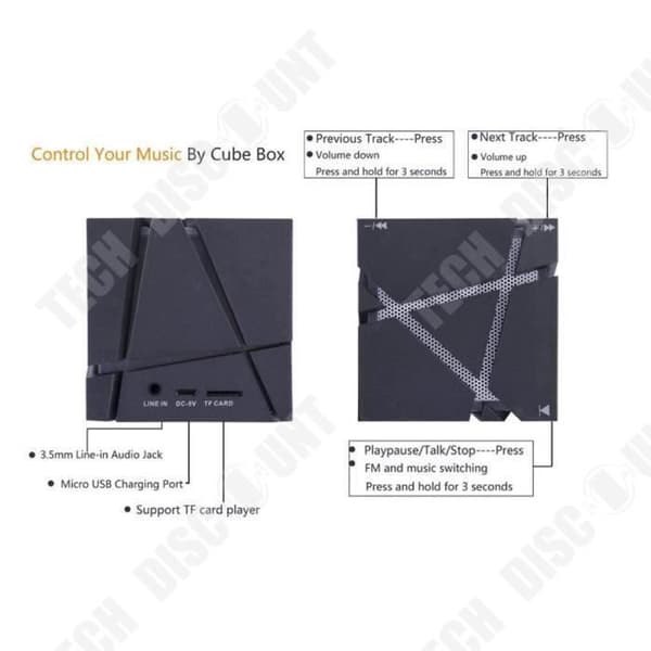 TD® Magic Cube Bluetooth-högtalare infällt med mikrofon Stereo FM-radio Subwoofer Cube Högtalare Handsfree-mikrofon