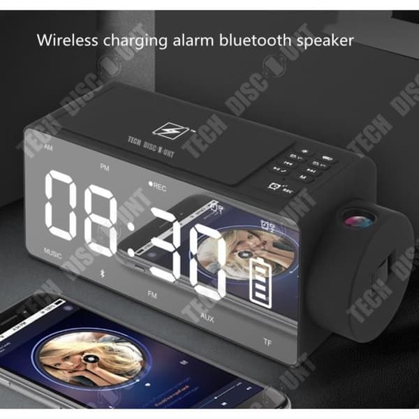 TD® trådlös högtalare/ telefonladdare/ Smart gör-det-själv Bluetooth-klockprojektion
