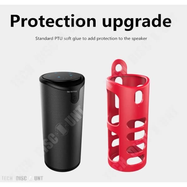 TD® trådlös utomhushögtalare / dubbel subwoofer / pekskärm Bluetooth ljud svart med rött fodral / bärbar högtalare