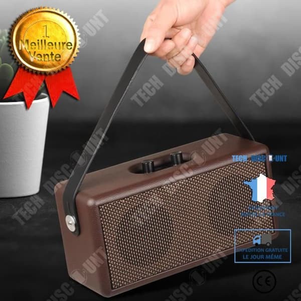 Bluetooth-högtalare - TD - Retro - Trä och läder - 16W - Batteritid 8 timmar