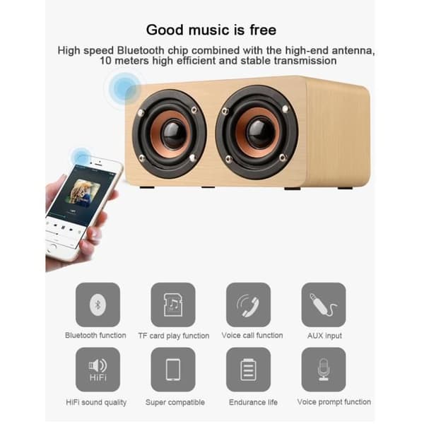 Gul Bluetooth-högtalare i trä - HIGH-TECH &amp; WELL-BEING® - Trådlös högtalare - Handsfree-funktion