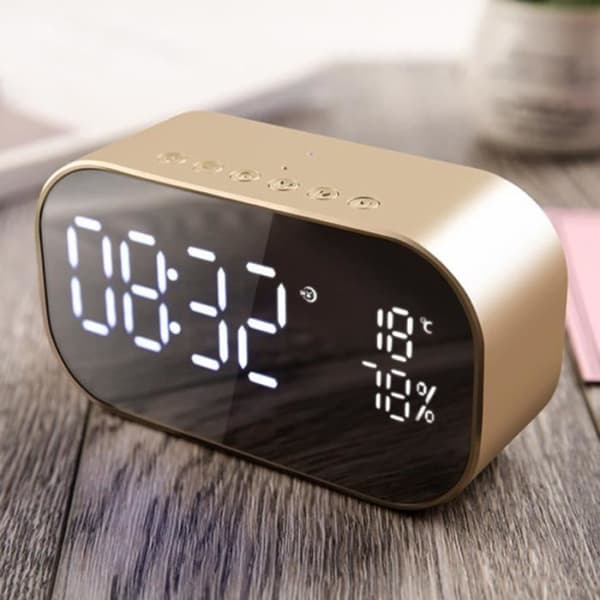 TD® Dubbelhögtalare Spegel Bluetooth-högtalare FM Support Klocka co5351